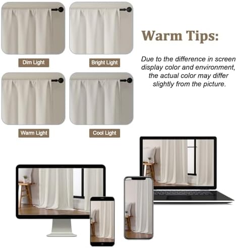Lecloud Natural Room Darkening Curtains 120 Inches Long 2 Panels
