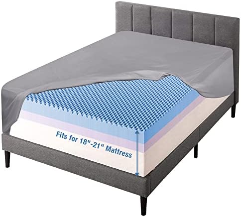 Bedecor Extra Deep Pocket Fitted Sheet, 18-21 Inch, King, Light Gray