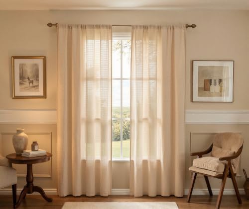 Linen Textured Sheer Boho Curtains for Living Room Rod Pocket Top
