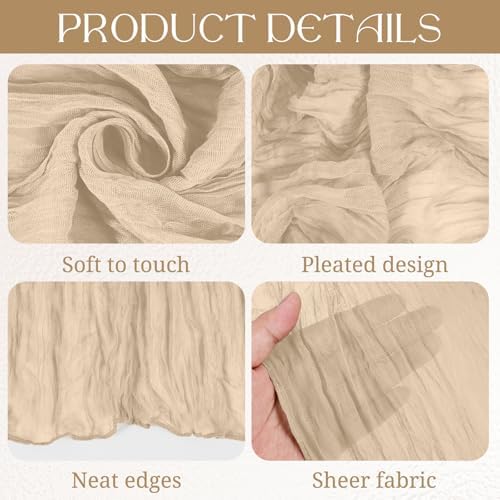 8 Pack Beige Cheesecloth Table Runners, 17 x 108 Inches Boho Wedding
