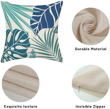 AGAYNA Tropical Pillow Covers 22x22 Navy Blue Aqua Teal Cyan Palm