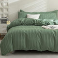 JELLYMONI Green Striped Tufted Duvet Cover Set California King Size