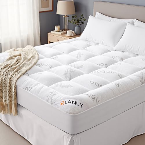 OLANLY Queen Bamboo Viscose Cooling Mattress Topper, White