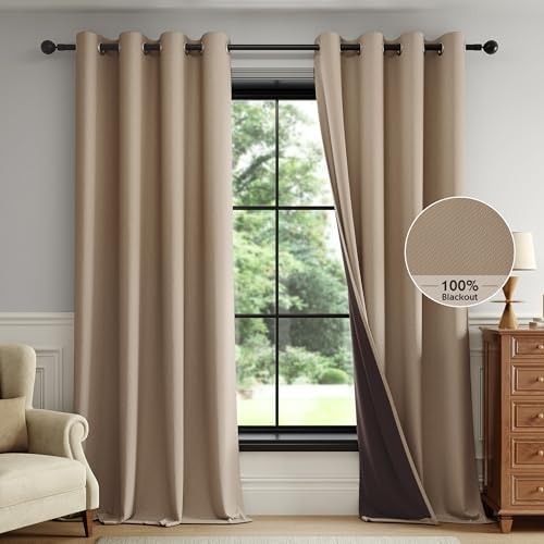 FMFUNCTEX 100% Blackout Brown Curtains 72 Inches for Bedroom, 2 Panels