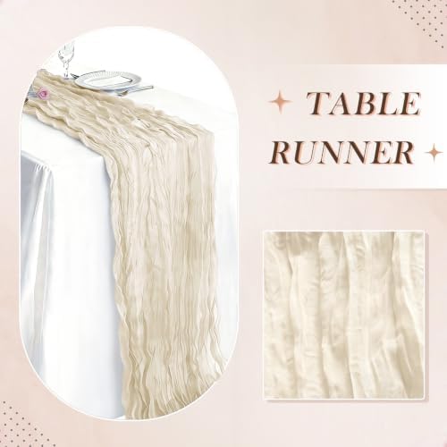 10 Pack Beige Cheesecloth Table Runner 21 x 120 Inch Boho Gauze Sheer