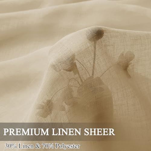 Fcosie Natural Flax Linen Textured Sheer Curtain 54 inches Length