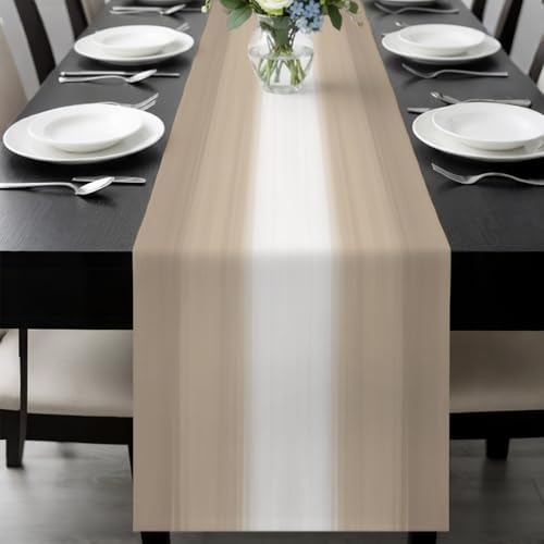 Beige Ombre Striped Table Runner 108 Inch Long Dresser Scarves Linen