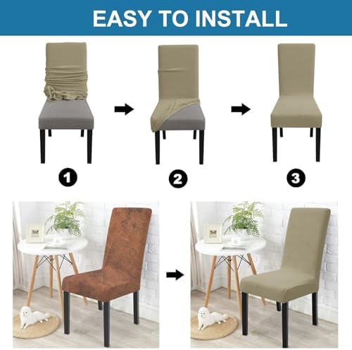 Dining Chairs Cover Set of 4,Chair Covers for Kitchen,Khaki