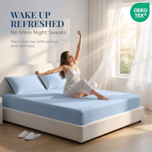 Cooling Bed Sheet Set - Breathable Fitted Sheet & Pillowcase for Hot
