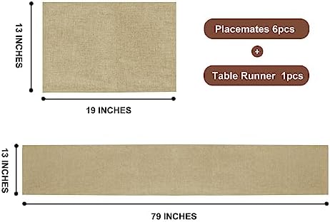 Linen Table Runner and Placemats Set of 6, Beige