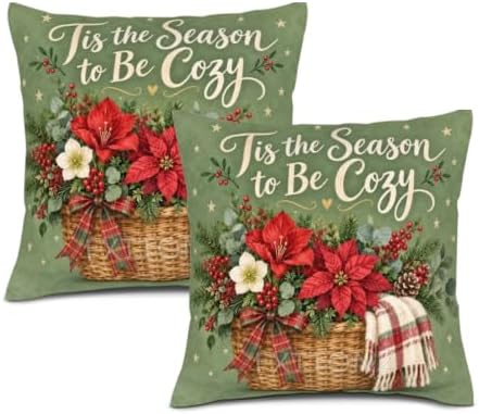 Plaid Decor Pillow Covers 22x22 Inch Set of 2 Linen for Christmas