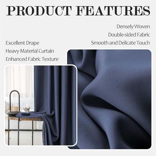 Blackout Curtains for Living Room, 72 Inches Long 2 Panels Set, Back