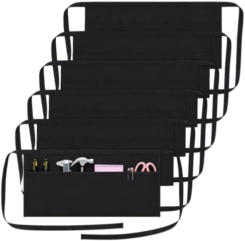 6 Pcs Canvas Work Waist Apron, 3 Pockets Utility Half Apron