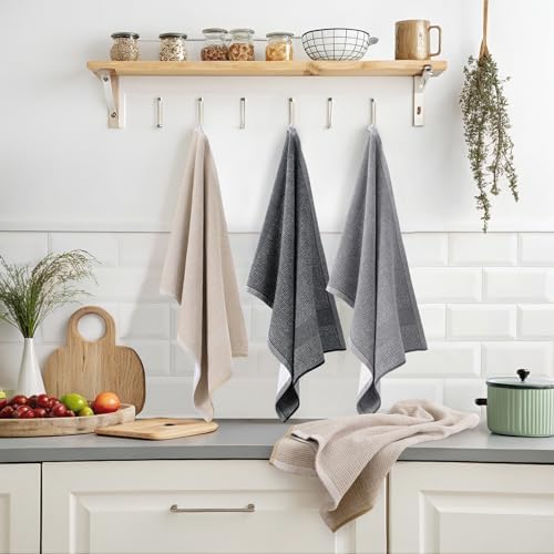 Mordimy Cotton Kitchen Towels (18"x 28", 12 Pack), Grey/Khaki/Black