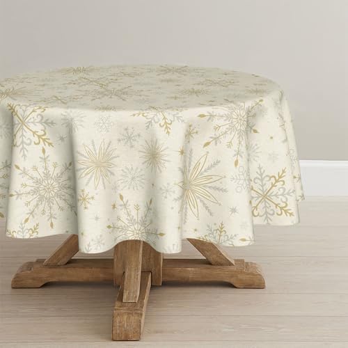 Horaldaily Christmas Tablecloth 90 x 90 Inch Round Simple Snow Stick