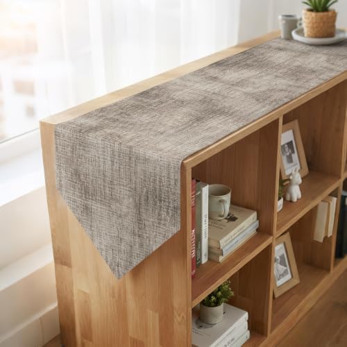 Vintage Beige Linen Texture Table Runner 108 inches Long Minimalist