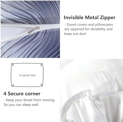 Ultra Soft Gray Duvet Cover Queen Size, Printed Bedding Set 3 Pieces