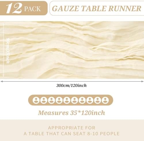 12 Pack Cheesecloth Table Runner 35 x 120 inch Long Boho Cheese Cloth