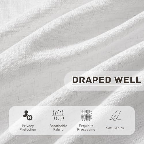 RAIN CITY White Pleated Semi Sheer Drapes 50 x 96 Inch Length, Memory