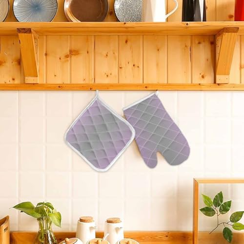Quilted Cotton Terry Cloth Oven Mitt, Pot Holder Lilac Mauve Grey