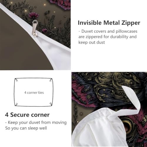 Charcoal Gray Mysterious Halloween Animals Duvet Cover Set For Women