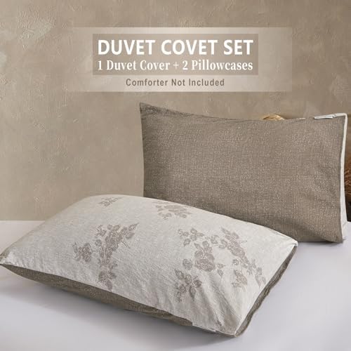 Vintage Reversible Floral Duvet Cover Set, 100% Washed Microfiber