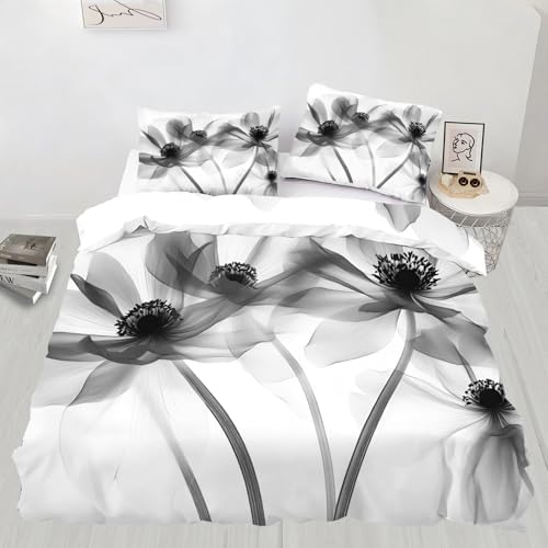 Gray Floral Bedding Set Modern Flowers Comforter Cover Set, European
