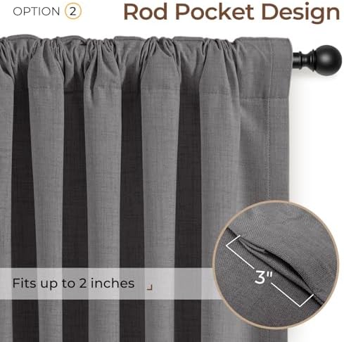 INOVADAY 100% Blackout Linen Curtains for Bedroom 50x63 Inches Dark