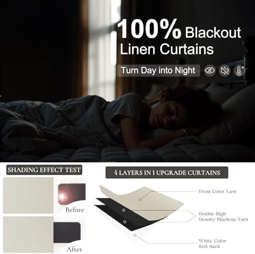 DANCURTON Flax Linen Curtains for Living Room 2 Panels Set 104 Inches