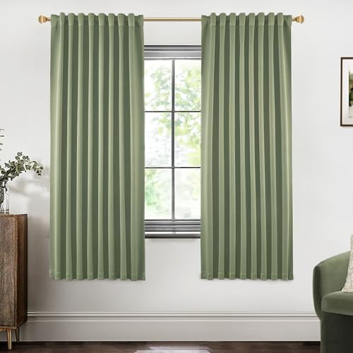 Thermal Insulated Black Out Curtains 72 Inch Long, Back Tab Rod Pocket