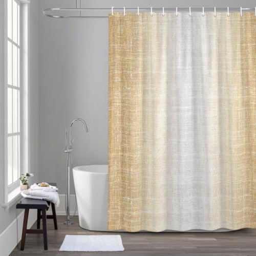 Modern Fabric Texture Shower Curtain Farmhouse Beige Gradient Linen