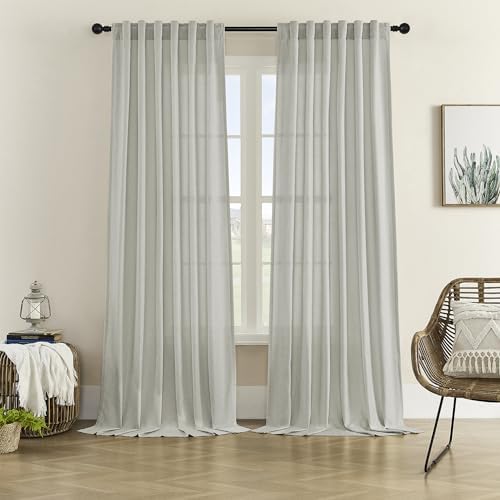 DONREN Linen Blend Back Tab Curtains Semi Sheer 50 x 96 Inch Light