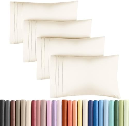 Queen Pillow Cases Set of 4 - Ultra Soft Pillowcase Covers - Off White