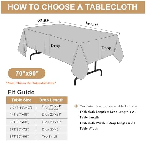 sancua Rectangle Tablecloth, 70 x 90 Inch, Taupe