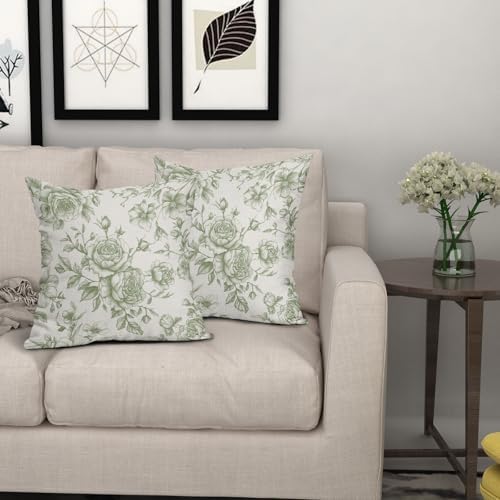 Sage Green and White Floral Throw Pillow Covers Chinoiserie Cushion