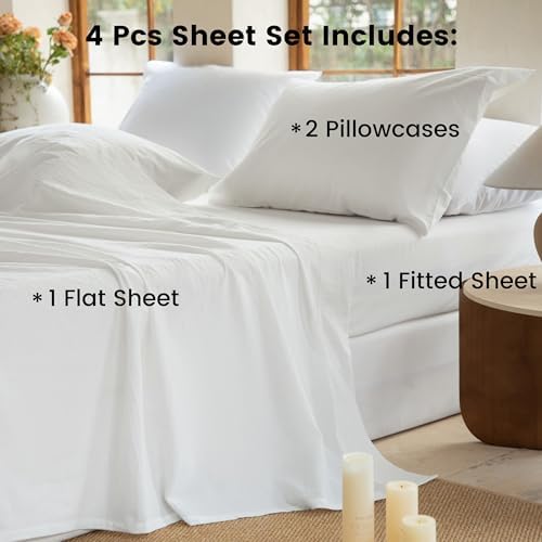BISELINA 100% Washed Cotton Sheet Set Full Size 4 Pieces Soft