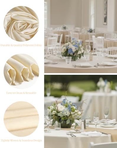 BESTVIP 6 Pack 120" Ivory Round Tablecloths | Fits 48"-78" Tables