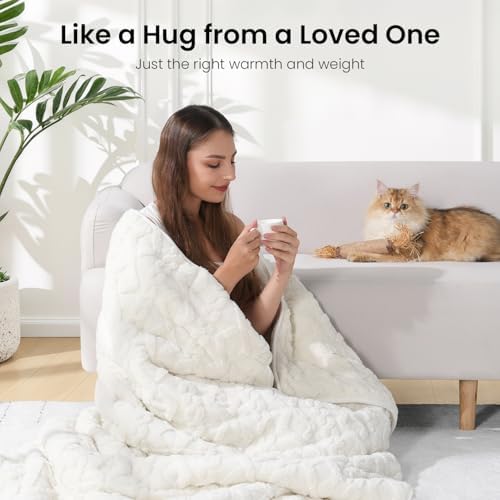 Drewin Weighted Blanket 15lbs Queen Size for Adults,Cream White,60" x