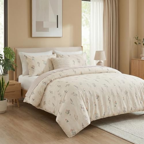 Cream Duvet Cover Set Twin Size 100% Washed Cotton Linen Like Textured