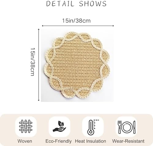15 Inch Round Jute Placemats Set of 6 Woven Heat Resistant Table Mats