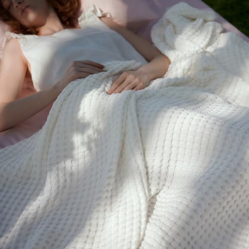Bedsure Cooling Waffle Blanket for Hot Sleepers, Ivory, Full, 80" X