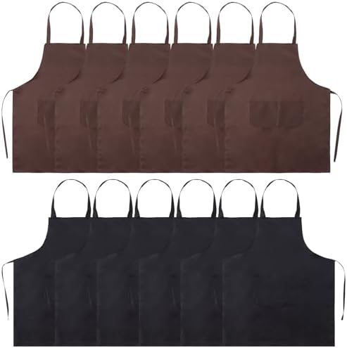 12pcs Unisex Bib Aprons with Front Pockets for Kitchen Cooking and