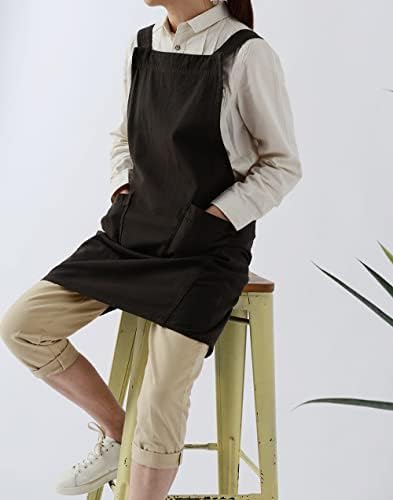 Cotton Canvas Pinafore Japan Style Apron No Tie Two Pockets Halter
