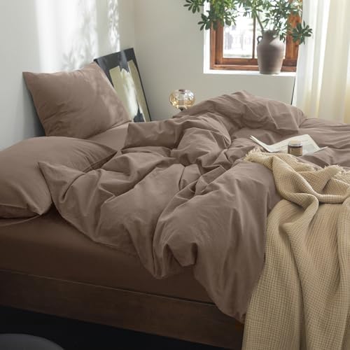 FOSSA Duvet Cover Set 100% Washed Cotton Linen Feel Queen