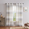 Central Park Gray Tan Stripe Sheer Color Block Window Curtain Panel