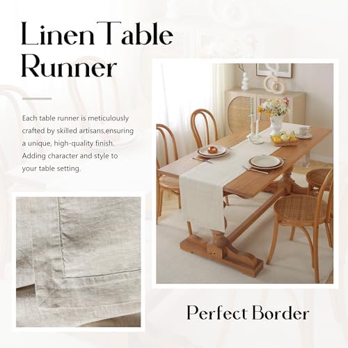 100% Pure French Linen Table Runner (Natural,14x132 Inch)