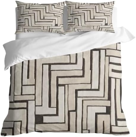 Modern Geometric Duvet Cover Queen Size, Abstract Minimalist Pattern