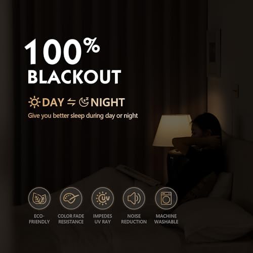 FMFUNCTEX 100% Blackout Coffee Brown Curtains 96 Inch for Bedroom, 2