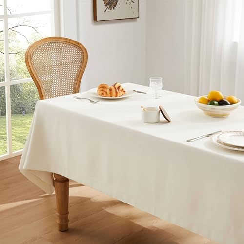ZeeMart Linen Textured Rectangle Table Cloth, 60x104 Inch Ivory