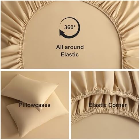 NTBAY Queen Microfiber Sheet Set, 3 Piece, 15 Inch Pocket, Light Taupe